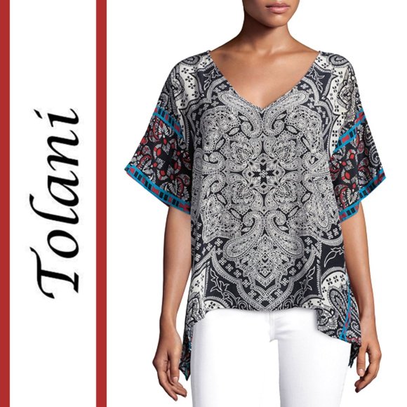 Tolani | 'Briyanna' Multi-Printed Silk V Neck Top - Picture 12 of 12
